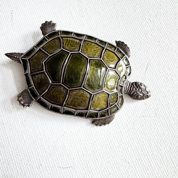 Catherine France Popesco Turtle Green Inlay Brooch - Picture 2 of 7